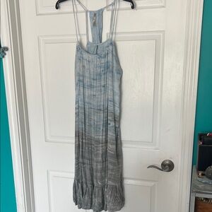 Mono B Blue and Gray Tie-Dye Midi Dress